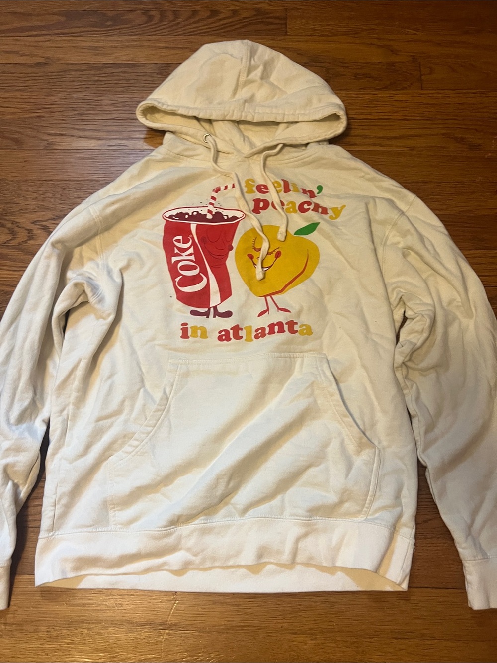 Coca Cola Cream Hoodie with Red & Yellow Peach Graphic